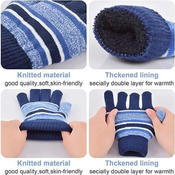 (Blå) Mössa, halsduk och handskar set - Unisex - Akrylstickning - Fleecefoder - Vinter - Åldrar 2-7 blue