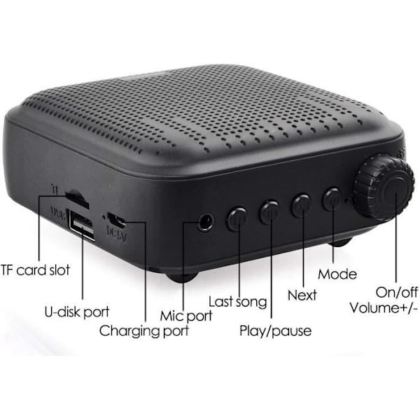 (Sort) Stemmeforstærker - 12W Genopladeligt PA-system - Sort Black