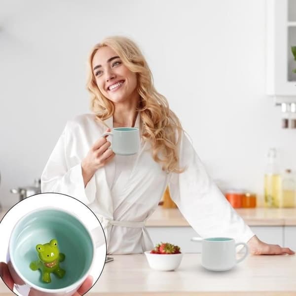 (Vit) Söt groda kaffemugg - 350 ml - Keramik - 3D-design White