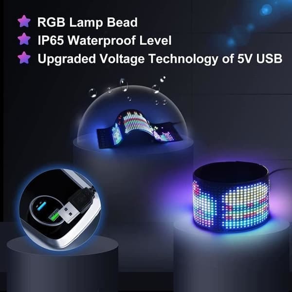 5V USB LED Matrix Panel for biler, lyse RGB lysskilt, rulling, Bluetooth, appstyring