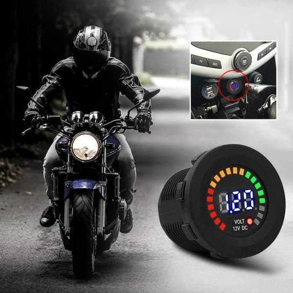12V Motorcykel Voltmeter LED Digital Display Vandtæt Måler Sort