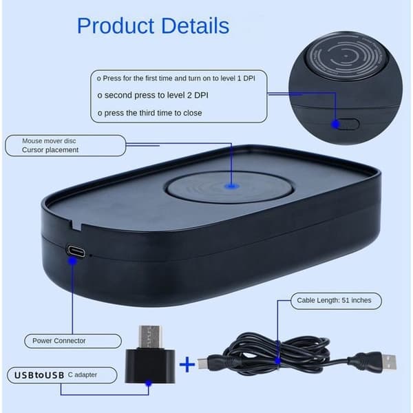 Mouse Jiggler USB Musebevægelsessimulator med On/Off-knap til Computer Sleep/Wake PZCC