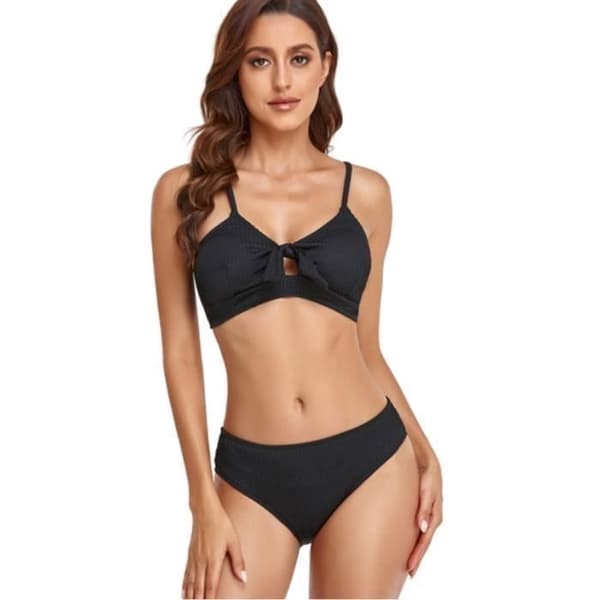 (s-Sort) Kvinders Badedragt 2-delt Sæt Push Up Bikini Rester Slips Slips Black s
