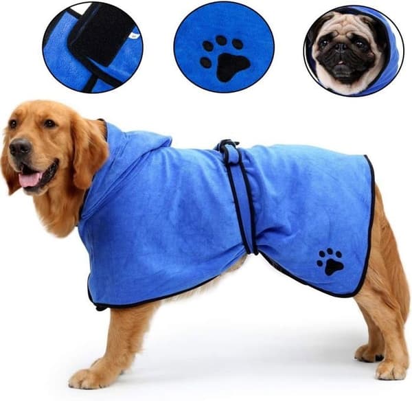 Håndklæde til hundebad med justerbar rem, hurtigtørrende mikrofiber, superabsorberende