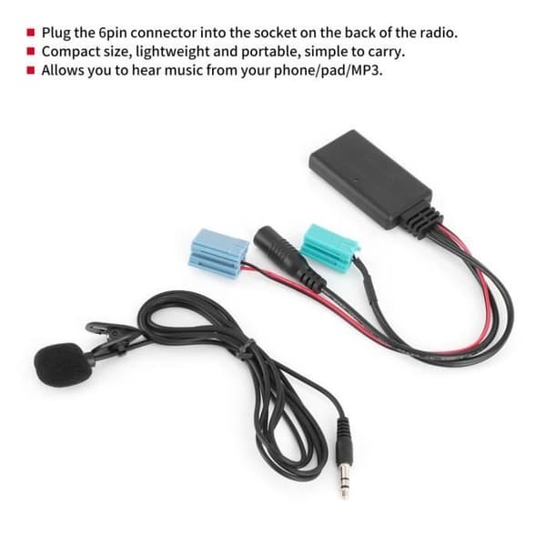 Hililand AUX-adapter til Renault, AUX-IN Statisk audio Bluetooth 6-pin adapter med mikrofon