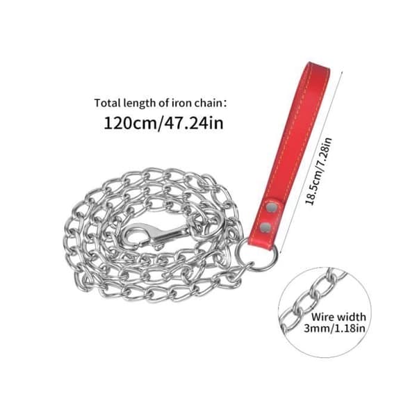 Solid Hundkoppel, Metallrep Hundkoppel, Långt Hundkoppel, 1,2 m Längd, 3 mm Tjocklek