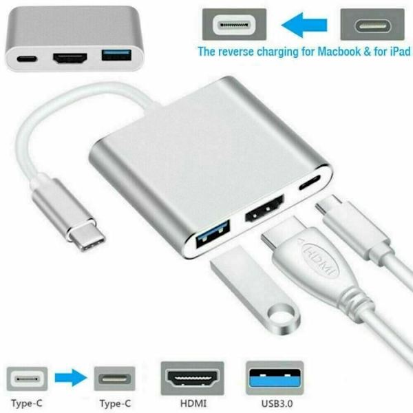 Type C vs HDMI USB 3.0 USB-C kabeladapter 3 i 1 Hub Windows Apple Macbook