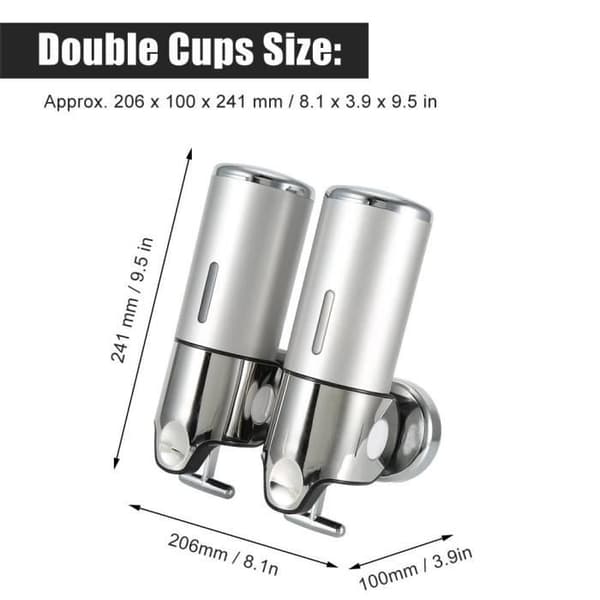 Silver Väggmonterad Dispenser, Manuell Duschgeldispenser (Enkel Kopp, Dubbel Kopp, Trippel Kopp) - CHE