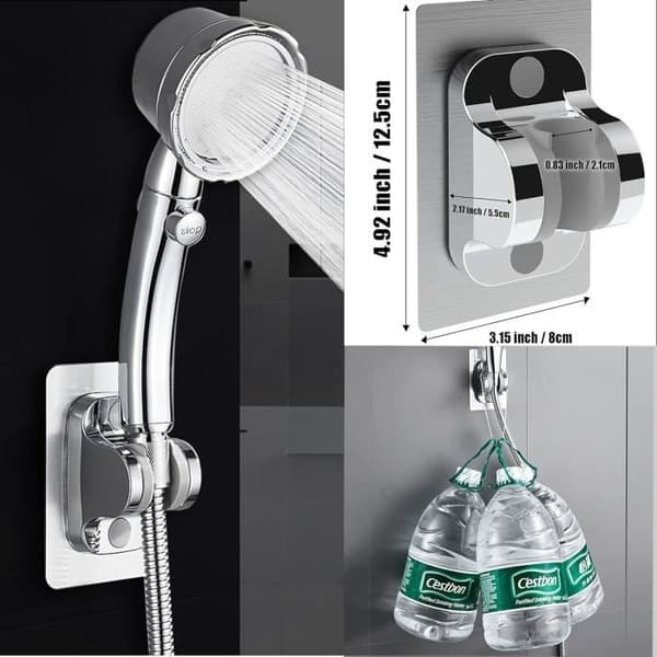 (Silver) Duschmunstyckeshållare - Starkt lim - Silver - Justerbar vinkel - 2-pack - 12 cm Silver