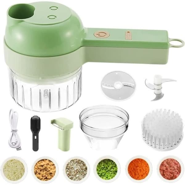 Elektrisk foodprocessor - Mini 4-i-1 foodprocessor - USB genopladelig - Bærbar - Multifunktionel - Grøn