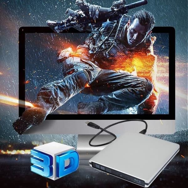 Ekstern 3D USB 3.0 Blu-ray DVD-spiller, bærbar Blu-ray DVD CD RW-brenner, CD-stativ for MacBook OS, Windows 7, 8, 10, Linux