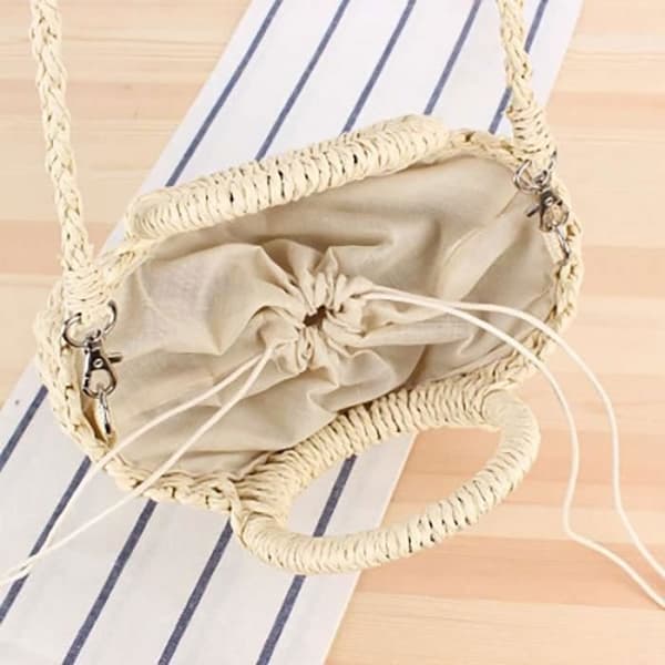 (Beige) Strandväska - Dam - Beige - Handvävd rotting - Foder av bomull-polyester - 24x26x8cm Beige
