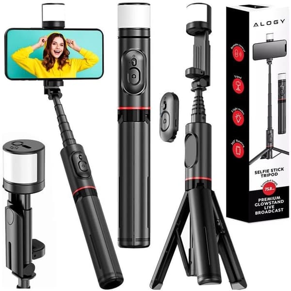 Selfie Stick Stativ Telefonhållare LED-ljus + Bluetooth Fjärrkontroll