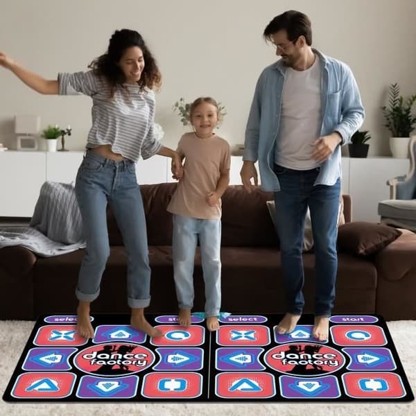 Interaktiv dansemåtte til børn - 100 musiknumre - 3 dansetilstande - Dobbelt anvendelse: TV og computer - 65 spil