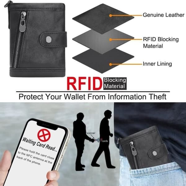 (Sort) Pung - AMOUNE - Sort - Ægte Læder - RFID-blokering - 17 Kortpladser Black