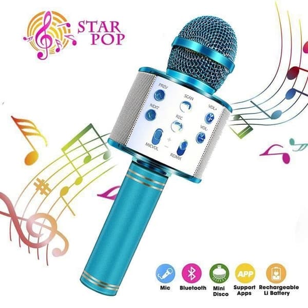 Trådløs Bluetooth-mikrofon - Bærbar Karaoke-mikrofonhøyttaler - Blå