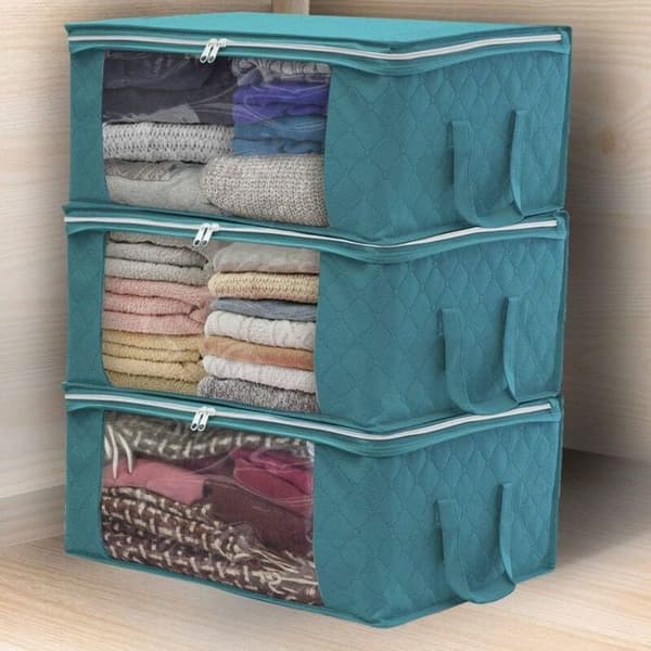 (Grå) Opbevaringsboks - Ikke specificeret - Sæt med 3 - Foldbart stof - 48x35x20 cm - Grå/blå Gray