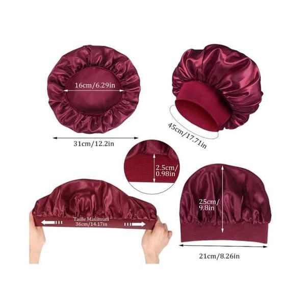 Satin Natthårshuva, Satin Natthårshuva, Elastisk Natthårshuva (Svart, Cyan, Kaffe, Vinröd)