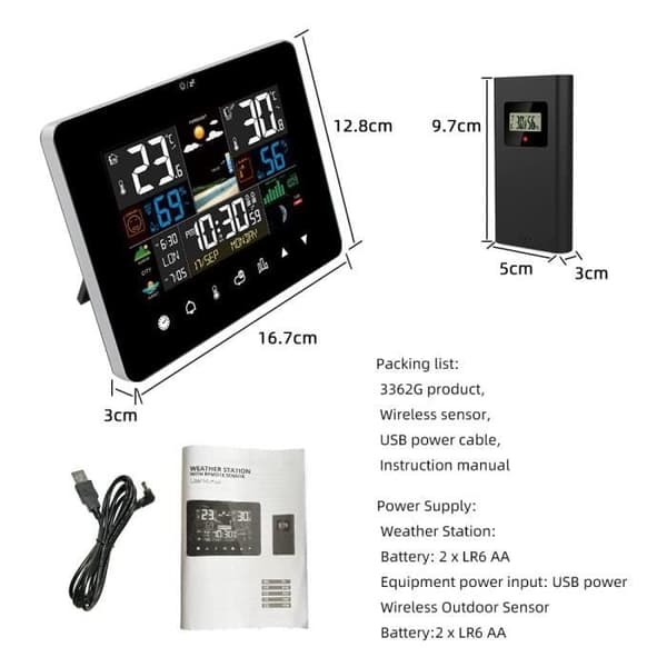 Trådlös väderstation - Digital väderklocka med utomhussensor - Termometer, temperatur, luftfuktighet, barometer, alarm