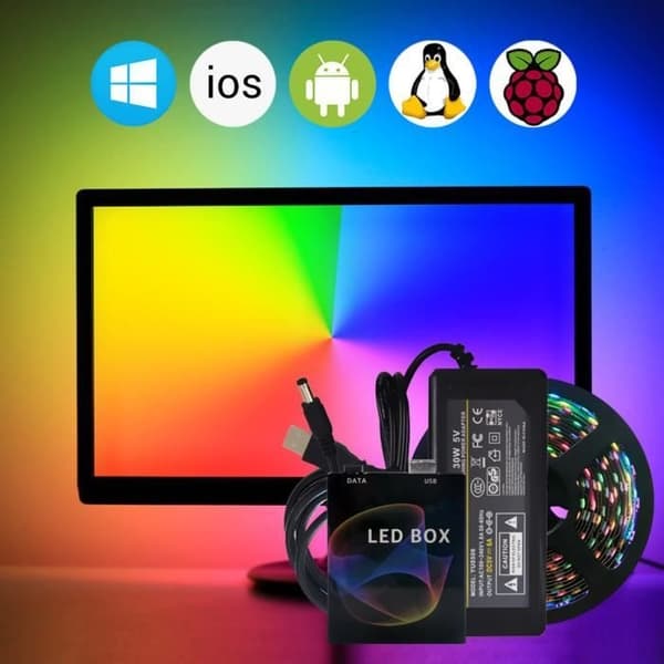 Ambilight LED Strip Lys Kabel Lys Baklys for PC/TV, 30 LED/M, 4M