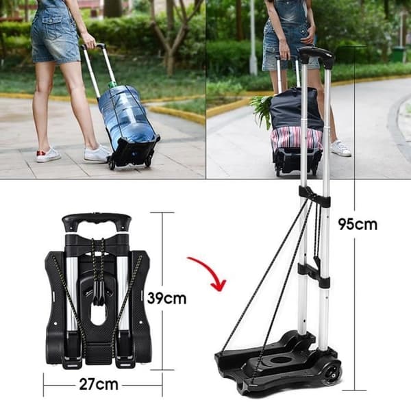 Justerbar 2-hjuls håndteringstralle med elastisk snor, maksimal belastning 50 kg