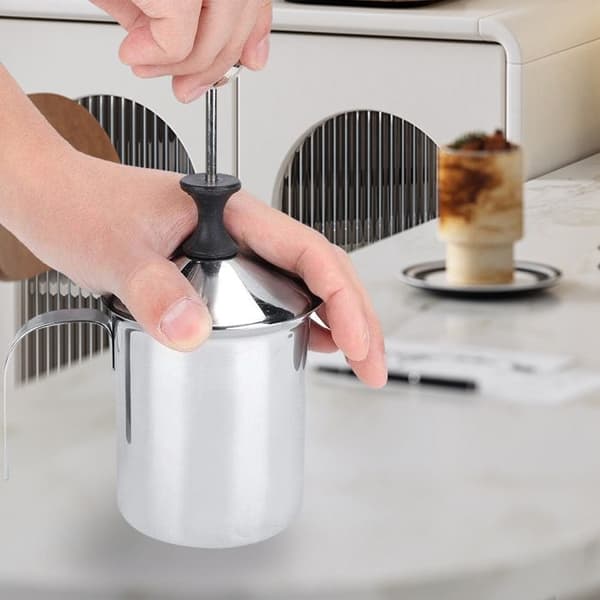 Manuel mælkeskummer, mælkeskummer i rustfrit stål til cappuccino og latte, 400 ml