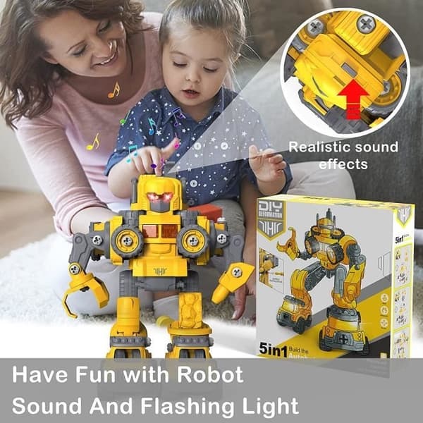 Leke - AMOUNE - 5-i-1 Konstruksjonsroboter - Lyd og Lys