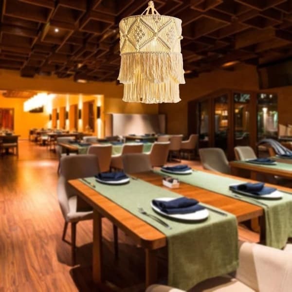 Nordisk Boho Macrame Lampskärm, Vävd Macrame Hängande Pendellampskärm, Modernt Kontor, Sovrum, Vardagsrum, Kök
