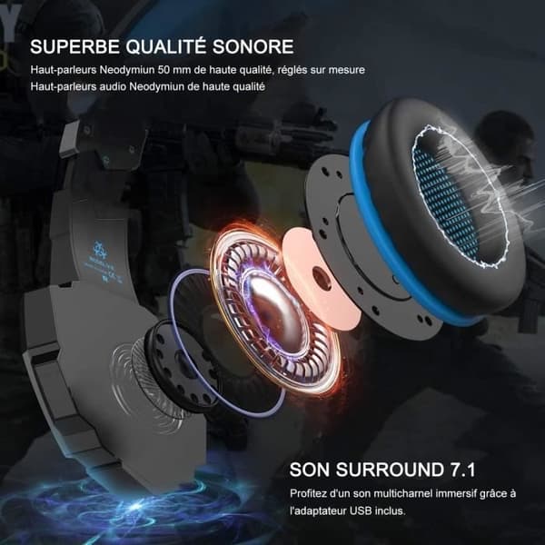 (Blå) AUDBURN Støyreduserende Gaming Headset - PS4-PS5-Xbox One-PC-Mac-Nintendo - Blå blue