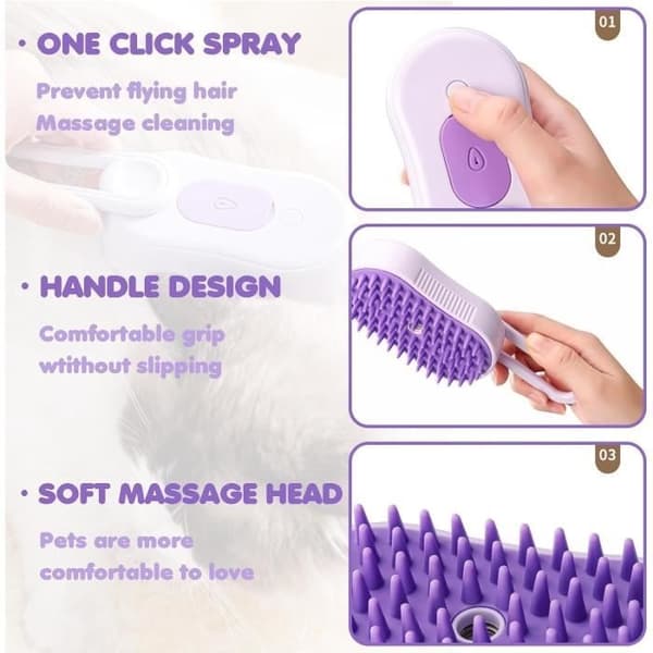 Kæledyrsbørste - Katte Steamy - 3-i-1 Børste - Dampfunktion - Massage - Udfiltring