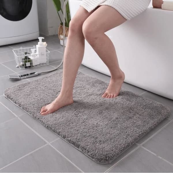 Grå bademåtte 45 x 70 cm - absorberende skridsikker bademåtte - blød rektangulær dørmåtte