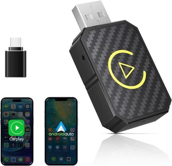 Trådløs CarPlay & Android Auto Adapter, Mini Stick til at konvertere kablet CarPlay/Android Auto til trådløs, kompatibel med