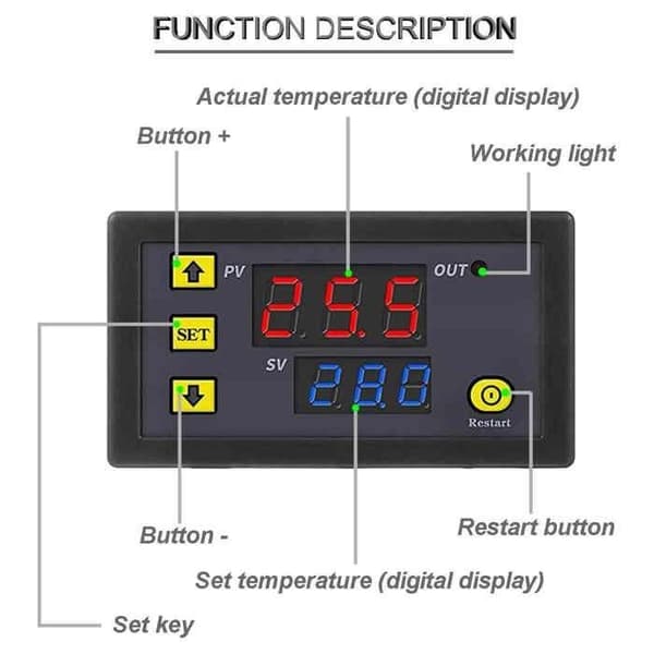 Temperaturregulator, digital display termostatmodul, temperaturkontakt, mikrocontrollerkort