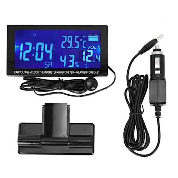 Digital bilklocka, biltermometer, hygrometer, fordonsvoltmeter med väderprognos - DBA