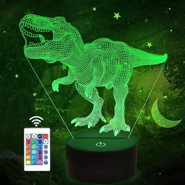 3D illusjon dinosaur nattlys med 16 farger og LED-lys