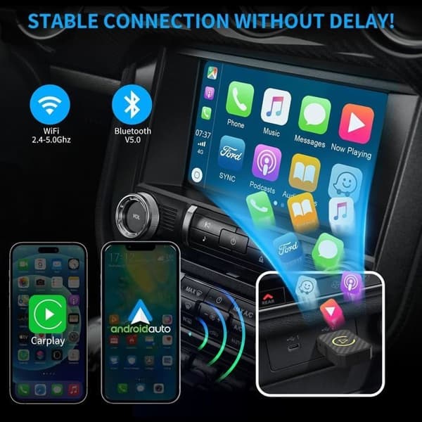 Trådløs CarPlay & Android Auto Adapter, Mini Stick til at konvertere kablet CarPlay/Android Auto til trådløs, kompatibel med