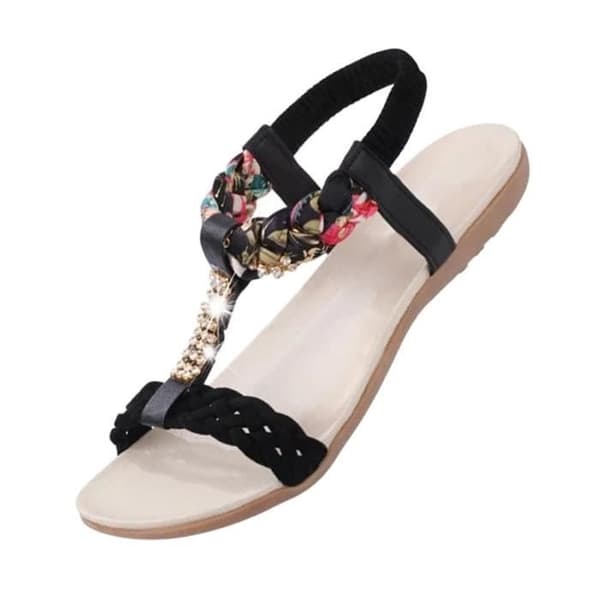 (35-Sort) HEE GRAND Dame Flade Sandaler - Sort Læder - Flad Hæl Black 35