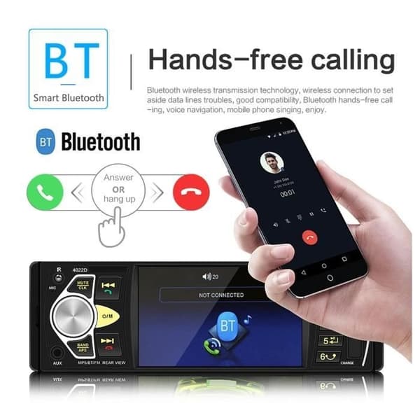 PRUMYA Bluetooth Stereo Bilradio - Bilfinner - MP3-spiller - Stemmeassistent - Fargerike Lys