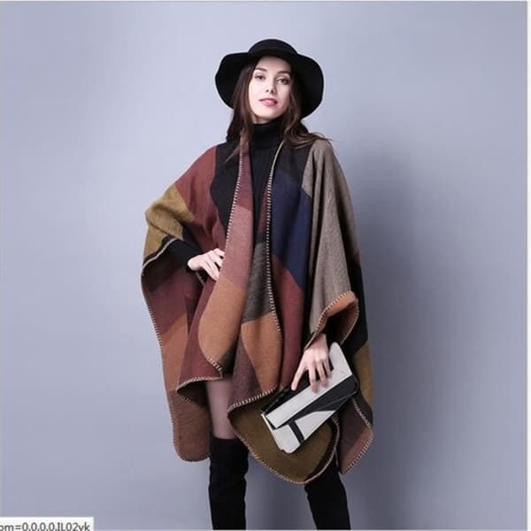 Damponcho Sjal/Poncho Cape Varm Filt för Höst Vinter