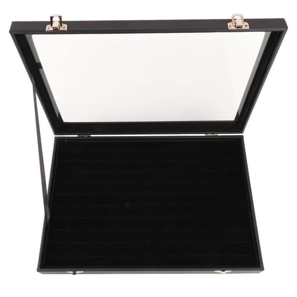 (Sort) Ring Display Case - SALUTUYA - 100 Slots - Transparent Låg - Sort Træ - 35x24x5 cm Black