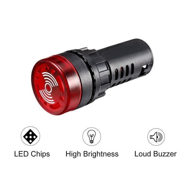 (Sort, Rød) SOURCING MAP 3-delt LED-indikatorlys sæt, AC/DC 12V, Alarm Blinkende Indikator Panel Buzzer, Rød LED Black, red
