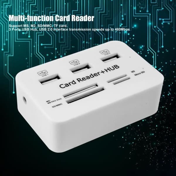 Multifunktionell Minneskortläsare + 3 USB-Portar Hubb Splitter Combo