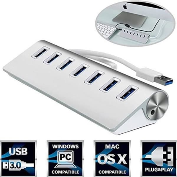 7-port USB 3.0-hub for iMac, MacBook, MacBook Air, MacBook Pro, Mac Mini, PC og bærbare datamaskiner
