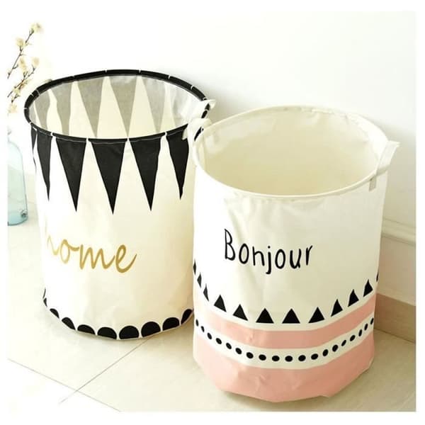 (Vit, röd) Set med 2 tvättkorgar - Vikbara - 40 x 50 cm White, red