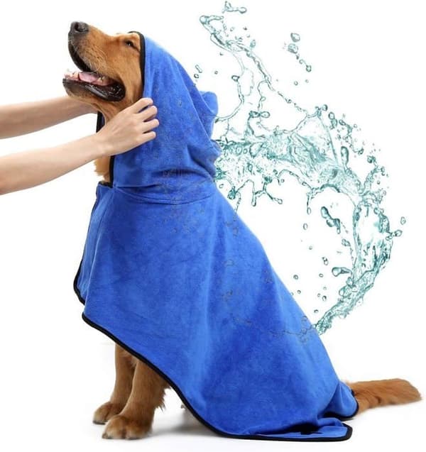 Håndklæde til hundebad med justerbar rem, hurtigtørrende mikrofiber, superabsorberende