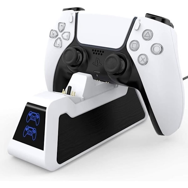 (Sort) PS5 Controller Oplader til Playstation 5 Controller, Dobbelt USB Hurtig Opladningsstand med Indikator Black