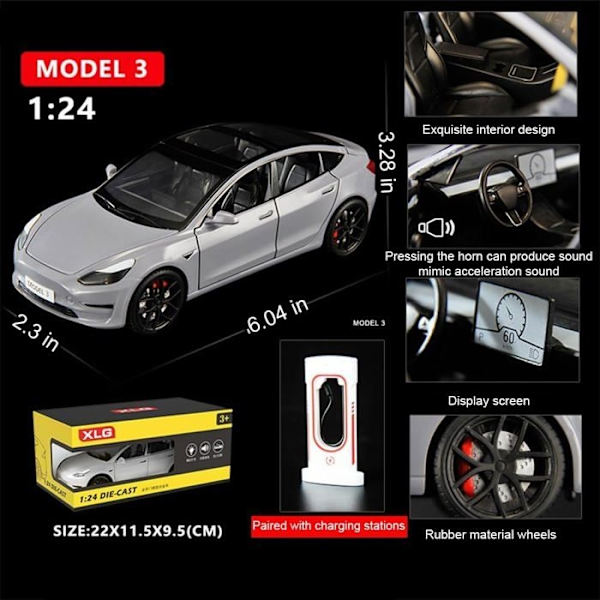 Realistisk 1/24 skala trykstøbt legetøjsbil, legeringsmodel 3, pull-back bilmodel, samlerobjekt 3-køretøjsmodel