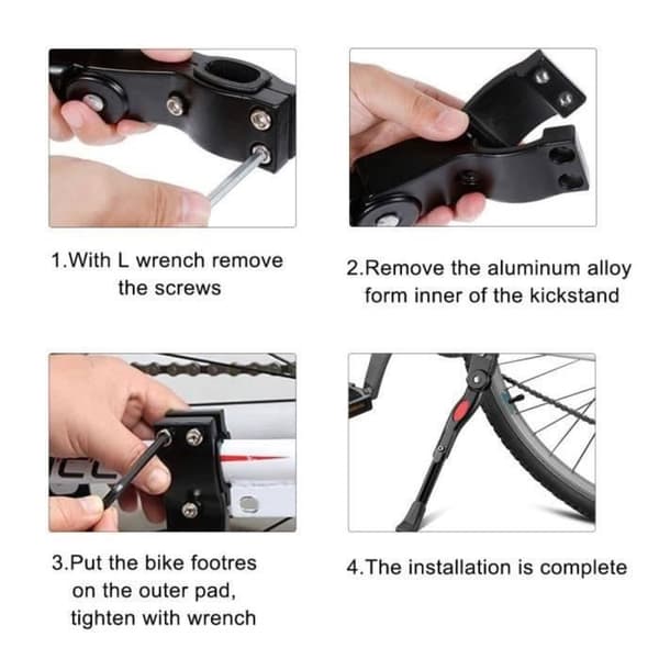 GOTOSEEU Sidestøtte til mountainbikes - Højdejusterbar - Aluminiumlegering - Sort