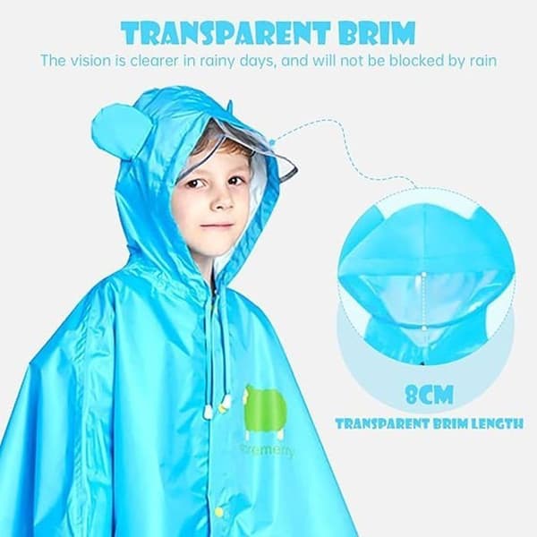 (m-Blå) Vanntett regnponcho for barn med hette Blue m