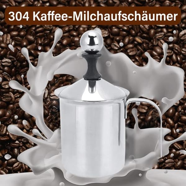 Manuel mælkeskummer, mælkeskummer i rustfrit stål til cappuccino og latte, 400 ml